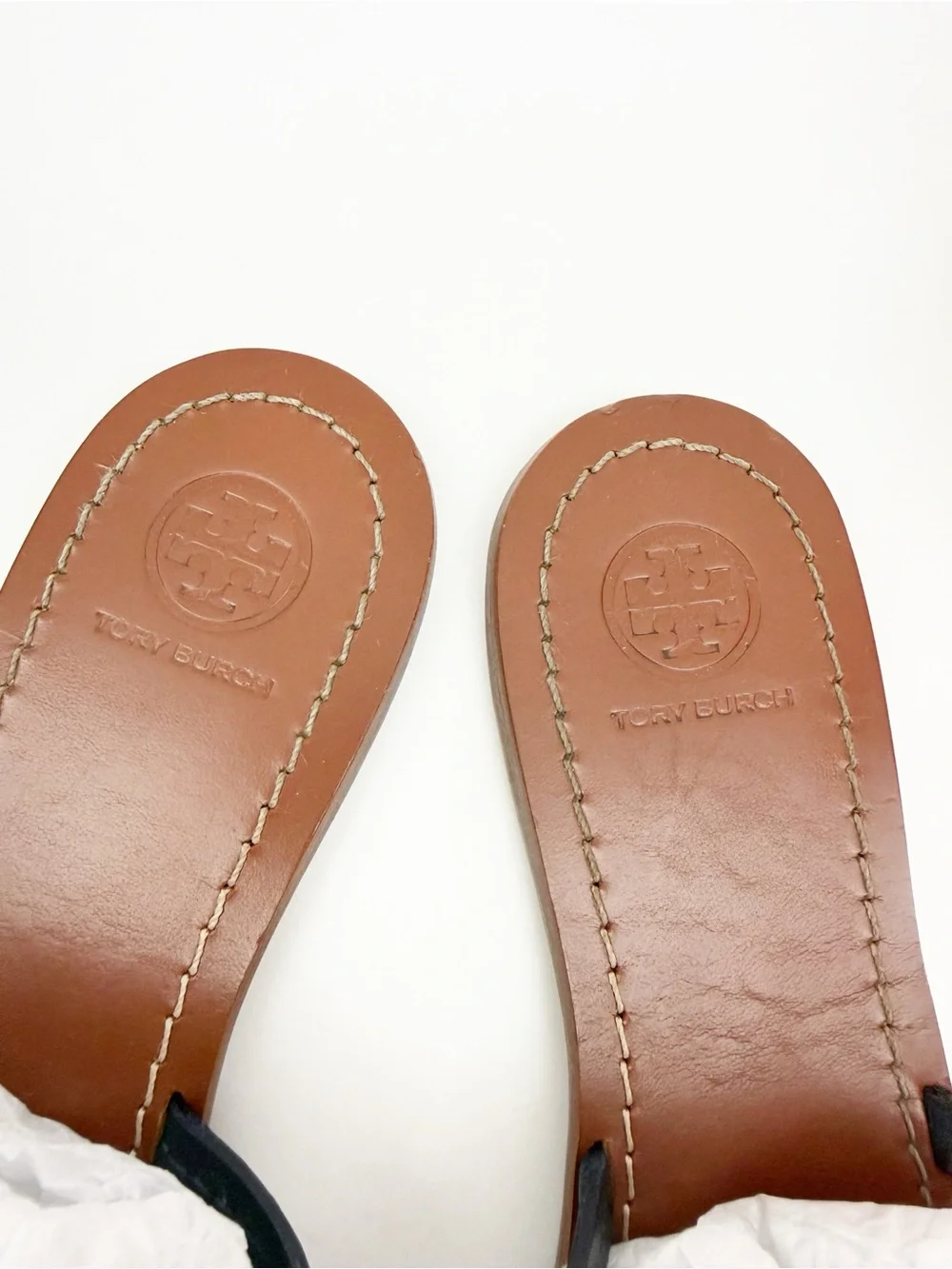 Tory Burch Gabriel Flat Tong Sandals Bright Navy Blue Veg Leather